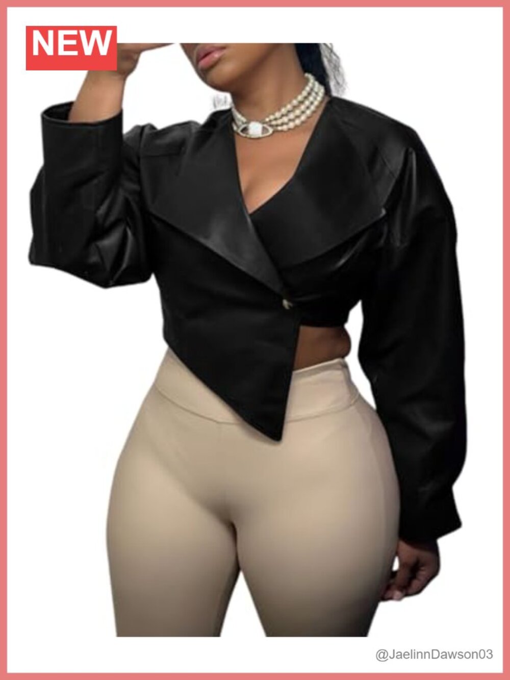 Faux Leather Cropped Moto Jacket Oversized Lapel Streetwear Women's Coat